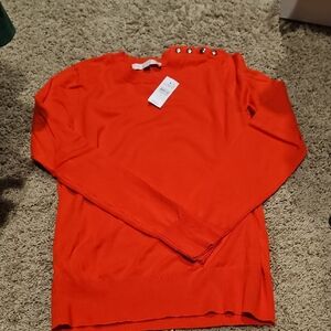 Loft Orange Sweater with Button Detail